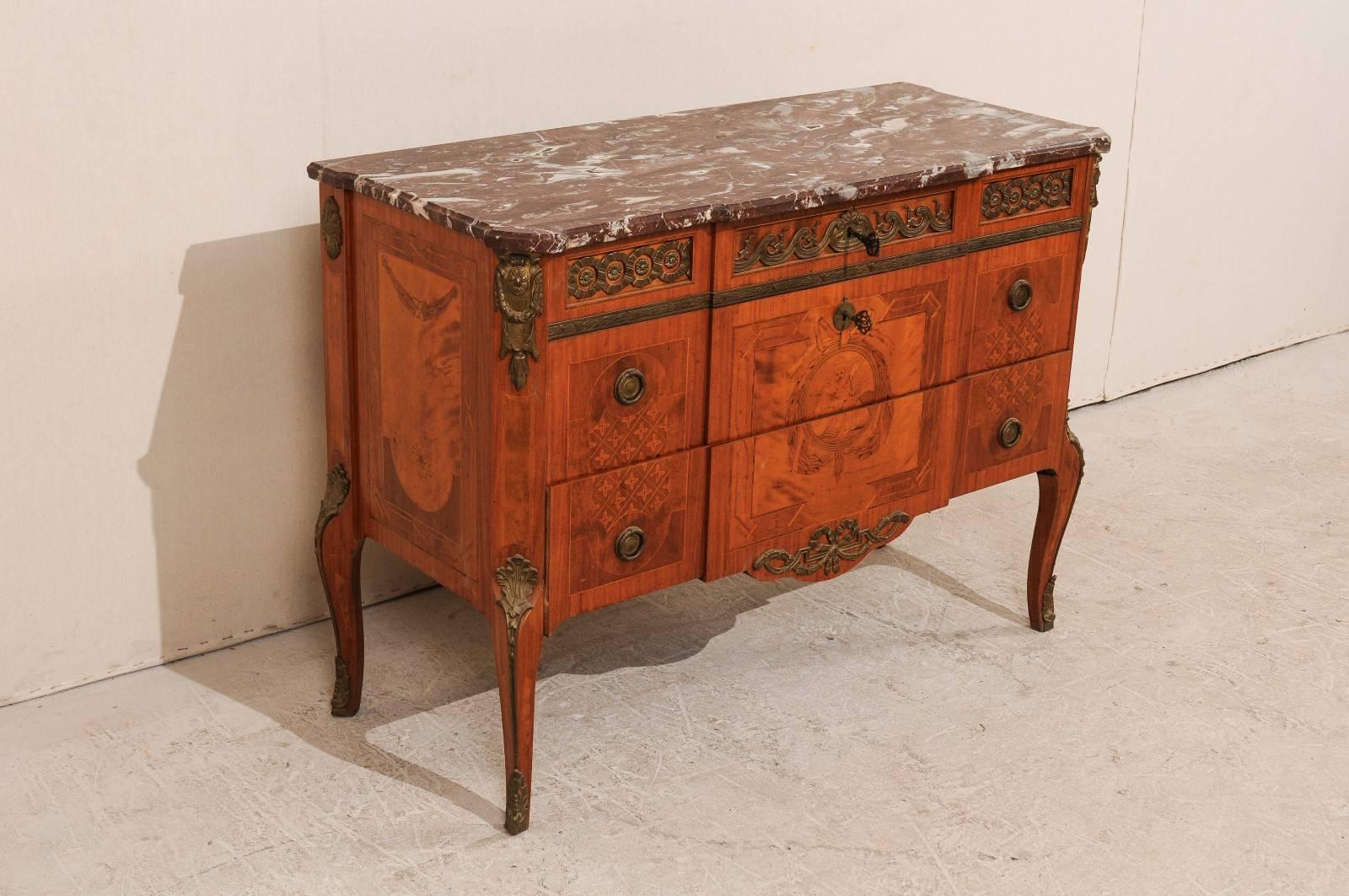 Inlay Swedish Mid-20th Century Gustavian Style Three-Drawer Chest with Mable Top