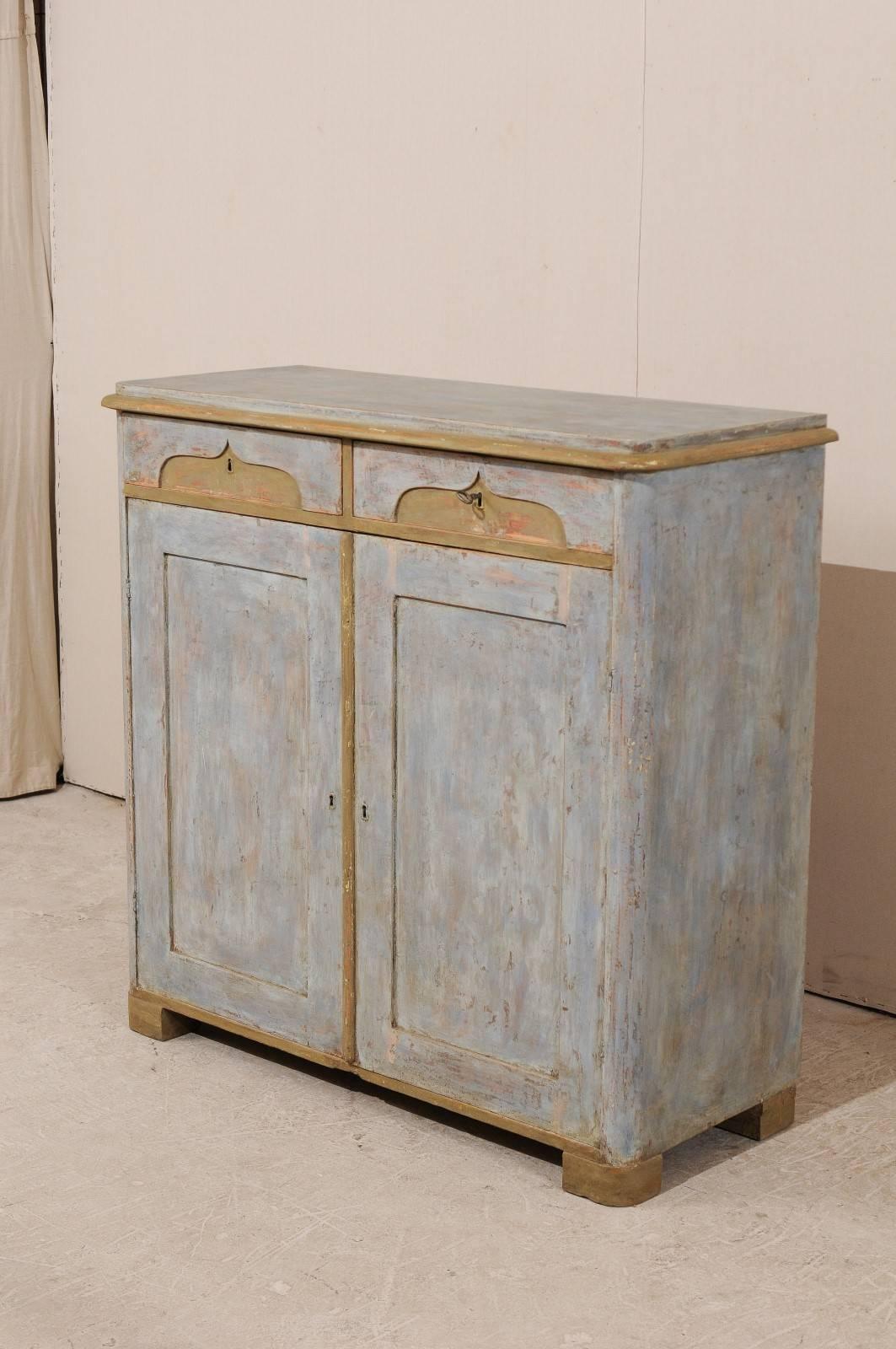 19th Century, Swedish Two-Door, Two-Drawer Painted Wood Cabinet with Ogee Motif In Good Condition In Atlanta, GA