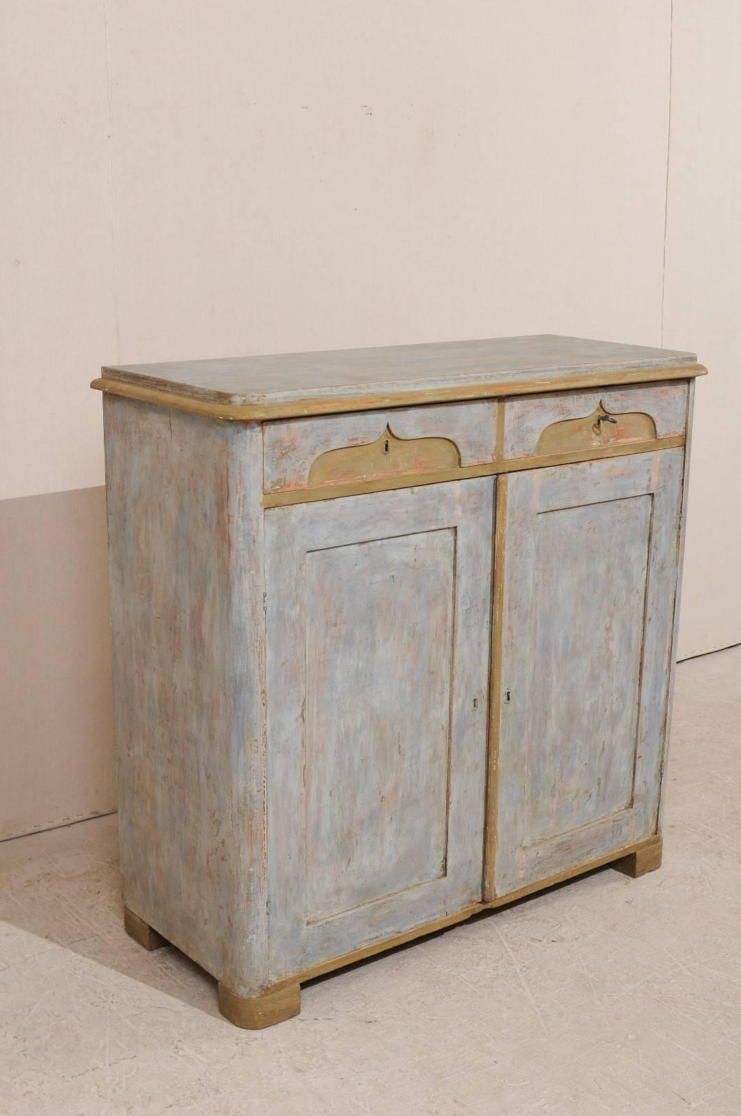 19th Century, Swedish Two-Door, Two-Drawer Painted Wood Cabinet with Ogee Motif 1