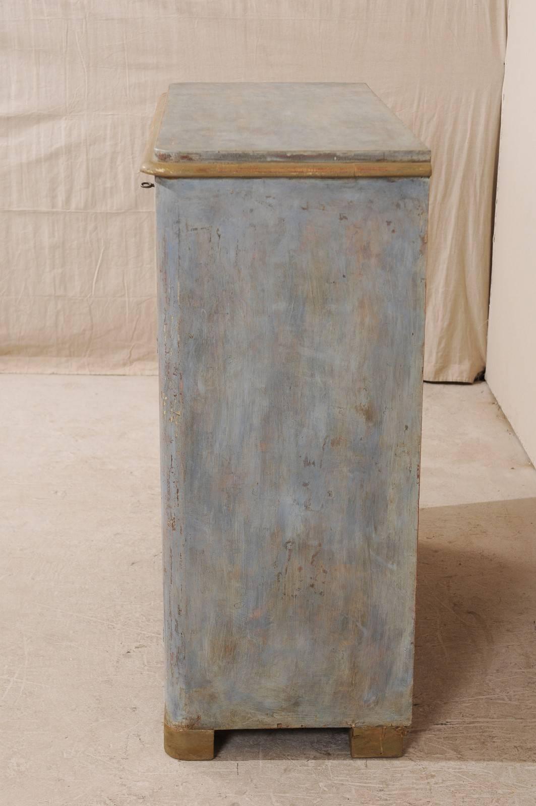 19th Century, Swedish Two-Door, Two-Drawer Painted Wood Cabinet with Ogee Motif 2
