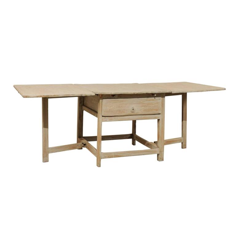 Swedish 18th Century Painted Wood Drop Leaf Table With Gate Leg