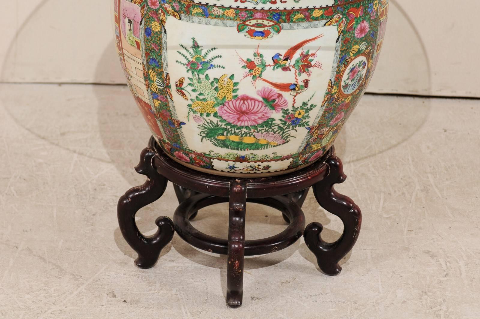 20th Century Chinese Famille Rose Ornately Decorated Porcelain, Glass and Wood Round Table For Sale