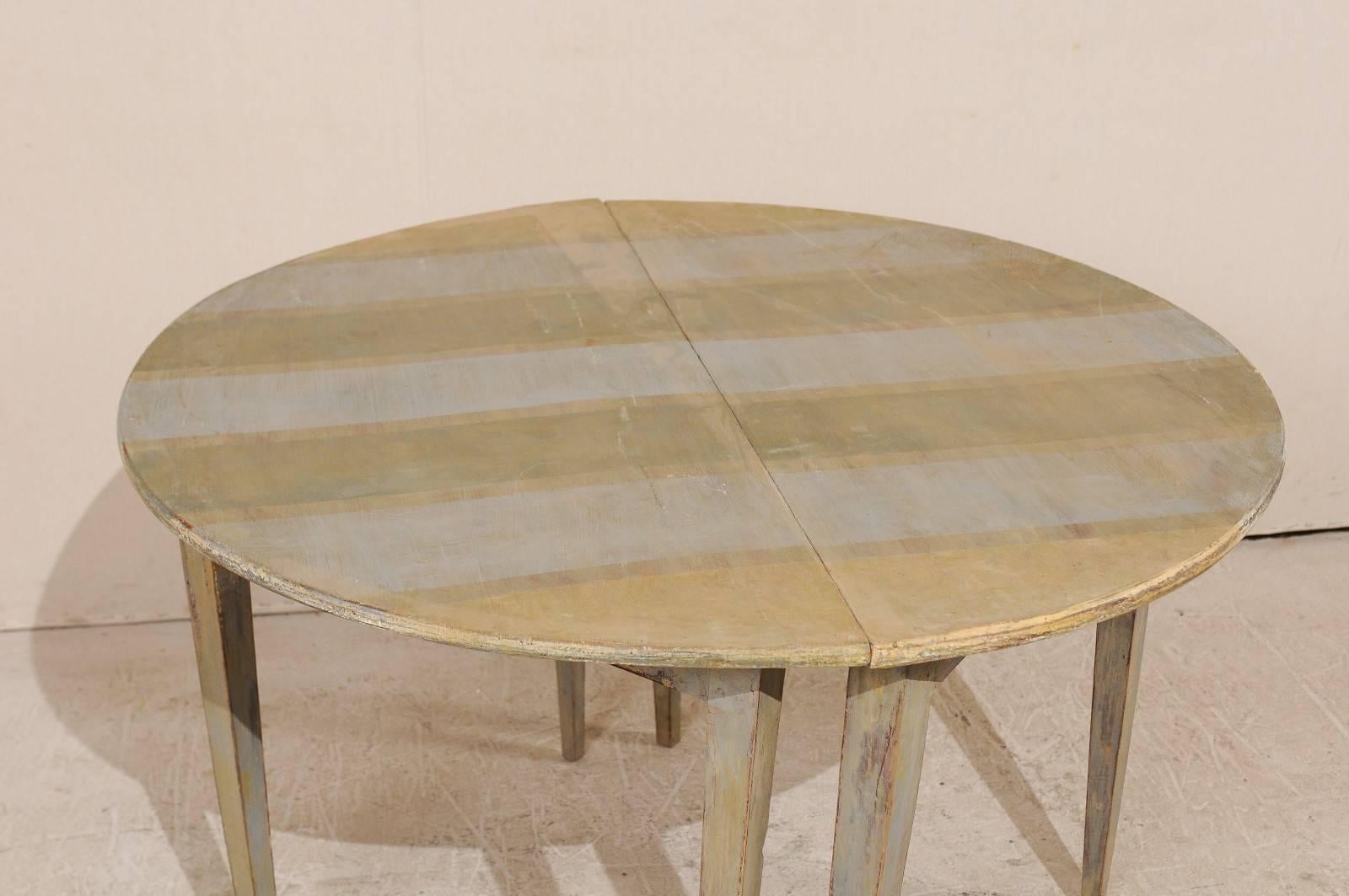 Pair of 19th Century Swedish Painted Wood Demi-Lune Tables with Unique Stripes 3