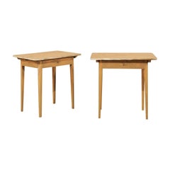 Pair of Swedish Beige Tinted Single Drawer Side Tables with Tapered Legs