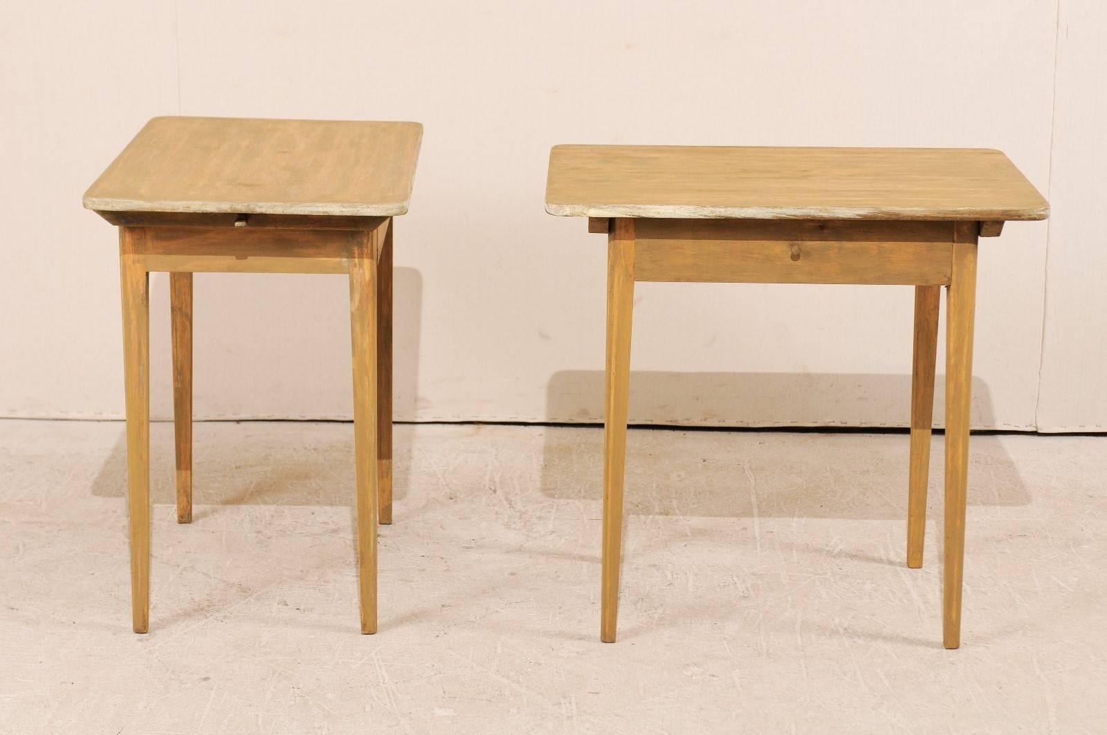 Pair of Swedish Beige Tinted Single Drawer Side Tables with Tapered Legs 2