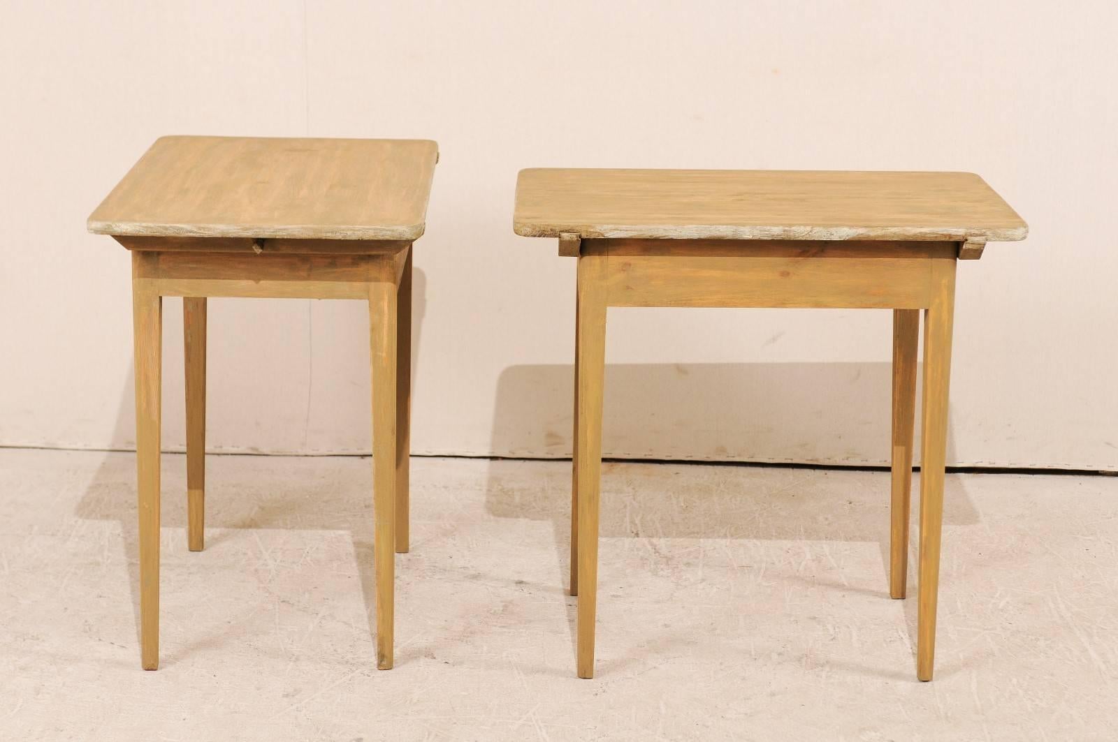 Pair of Swedish Beige Tinted Single Drawer Side Tables with Tapered Legs 3