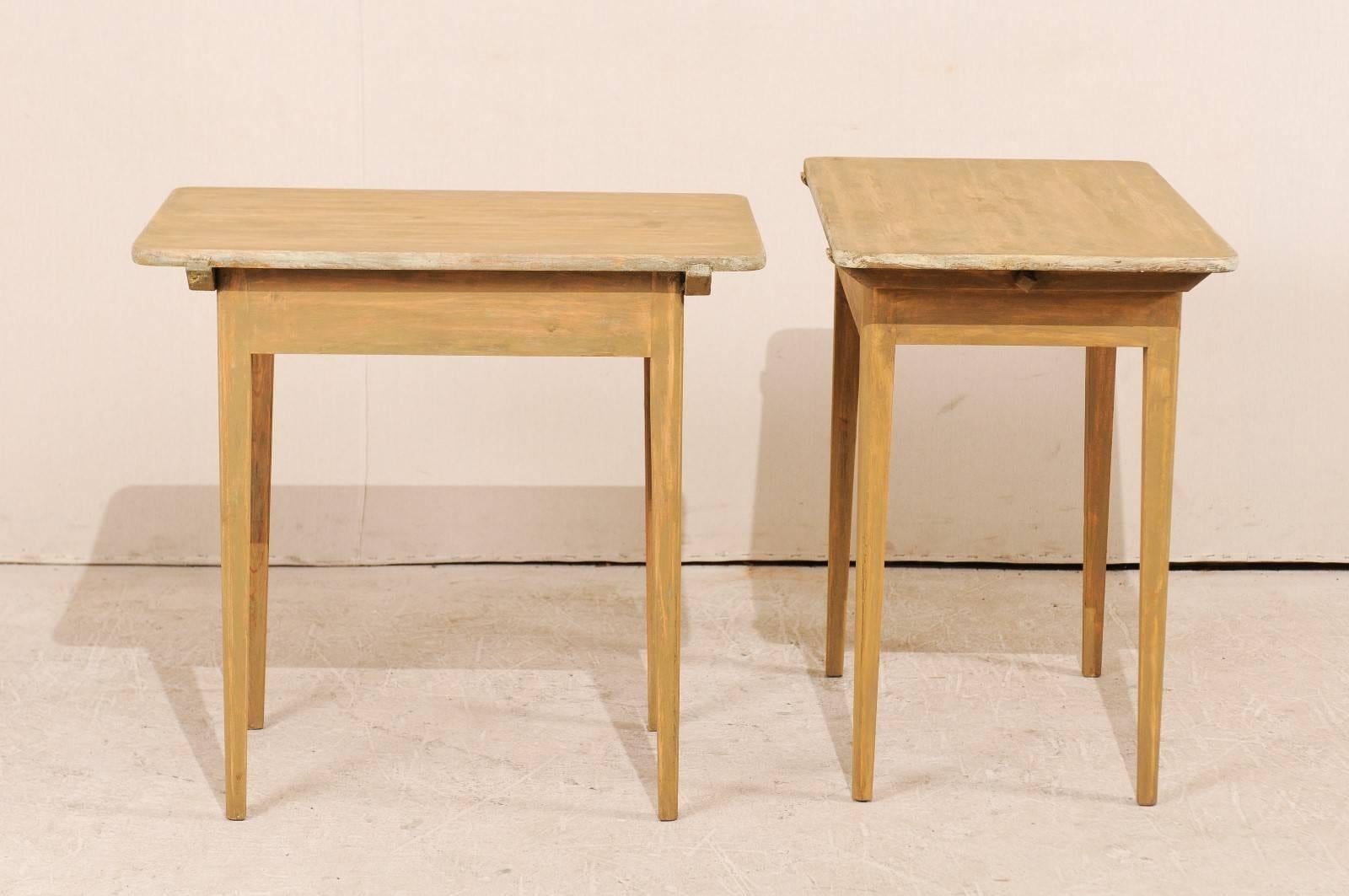 Pair of Swedish Beige Tinted Single Drawer Side Tables with Tapered Legs 1