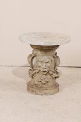French 19th Century Carved Gargoyle Limestone Garden Table with Marble Top