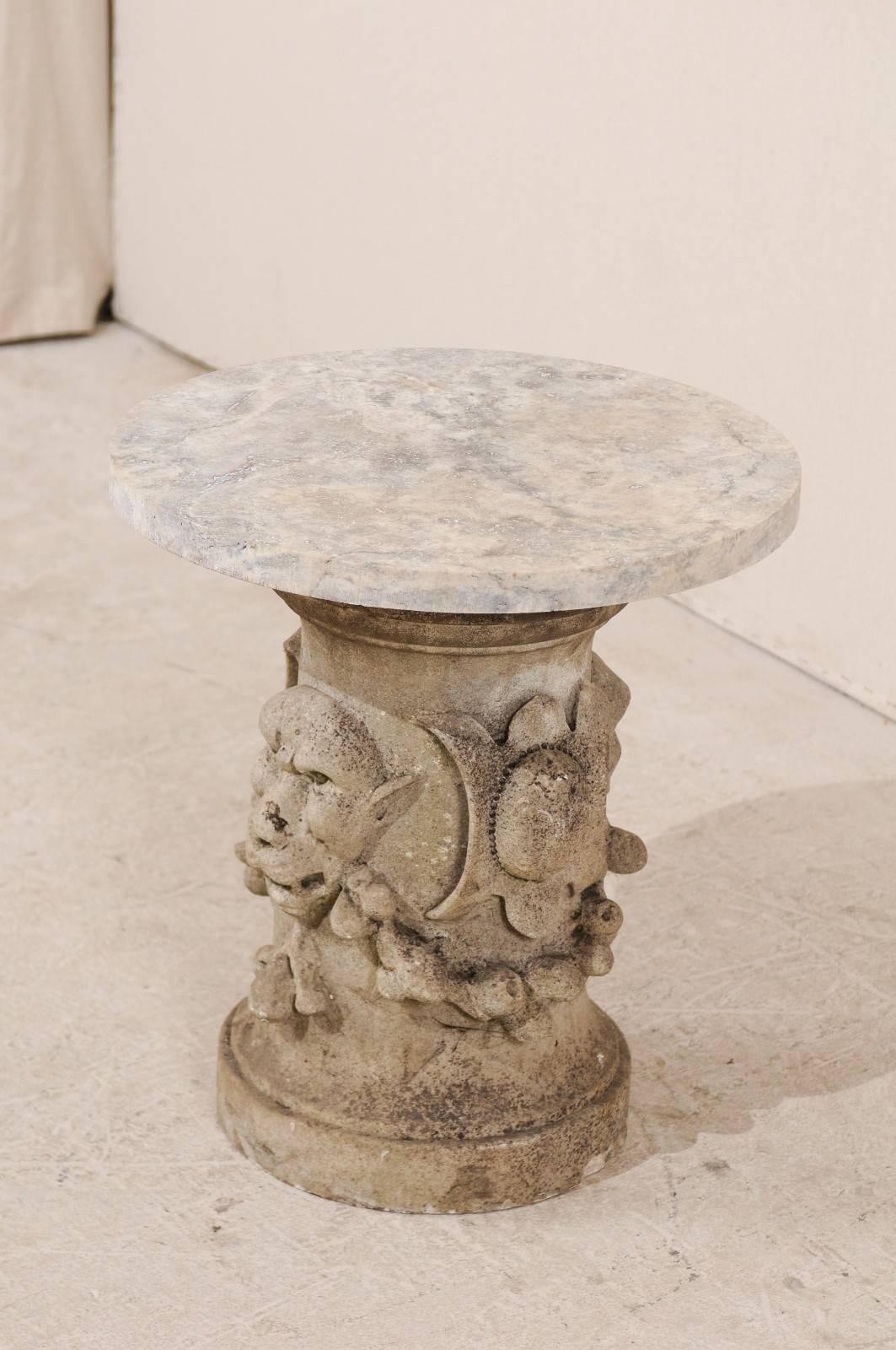 French 19th Century Carved Gargoyle Limestone Garden Table with Marble Top 2