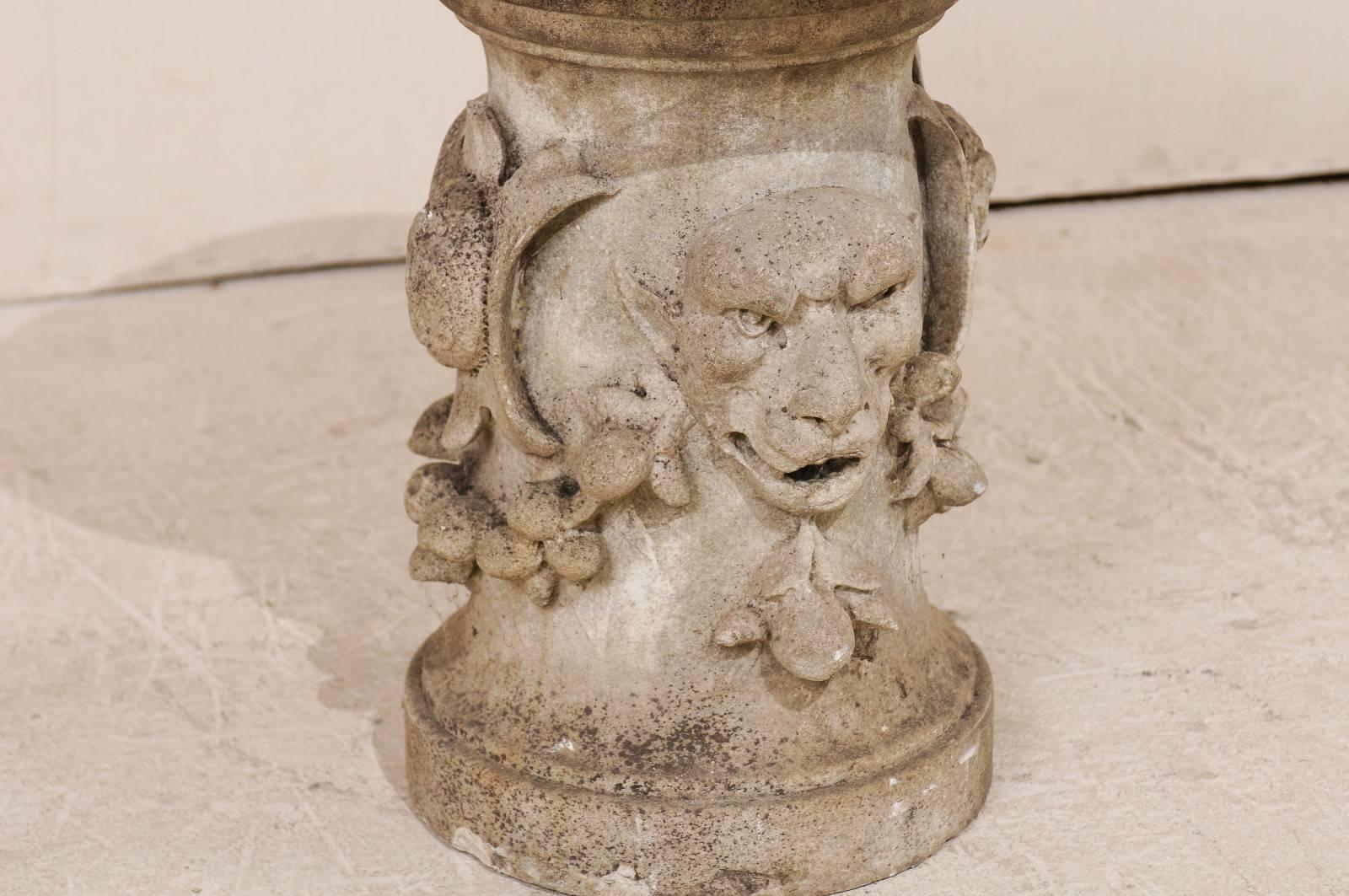 French 19th Century Carved Gargoyle Limestone Garden Table with Marble Top 4