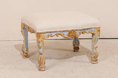 Italian Period Rococo Carved, Gilded & Painted Wood Stool from the 18th Century