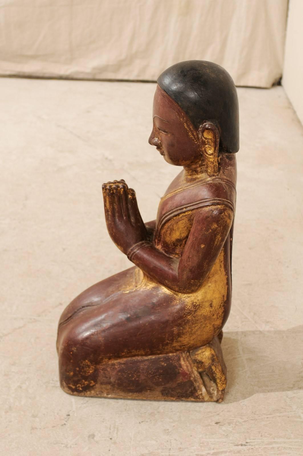 19th Century Buddha Figure in Prayer Hand-Carved from Sandstone 2