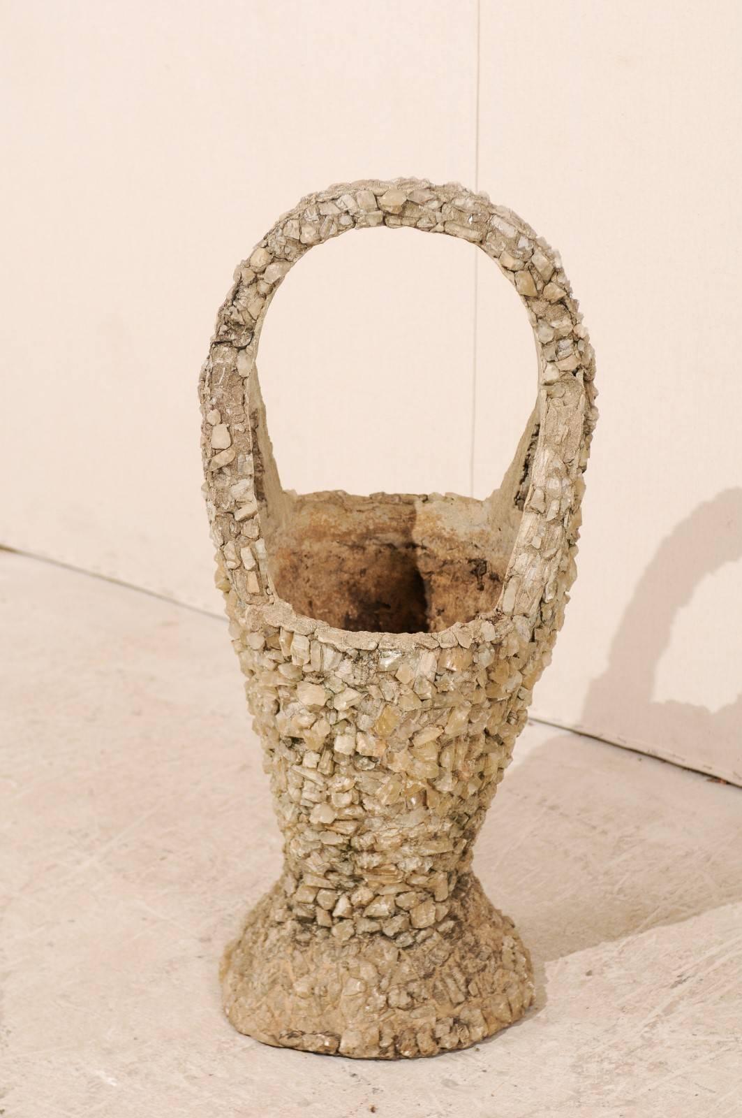 American Outdoor Basket Planter Made of Concrete and Quartz Attributed to Folk Artist