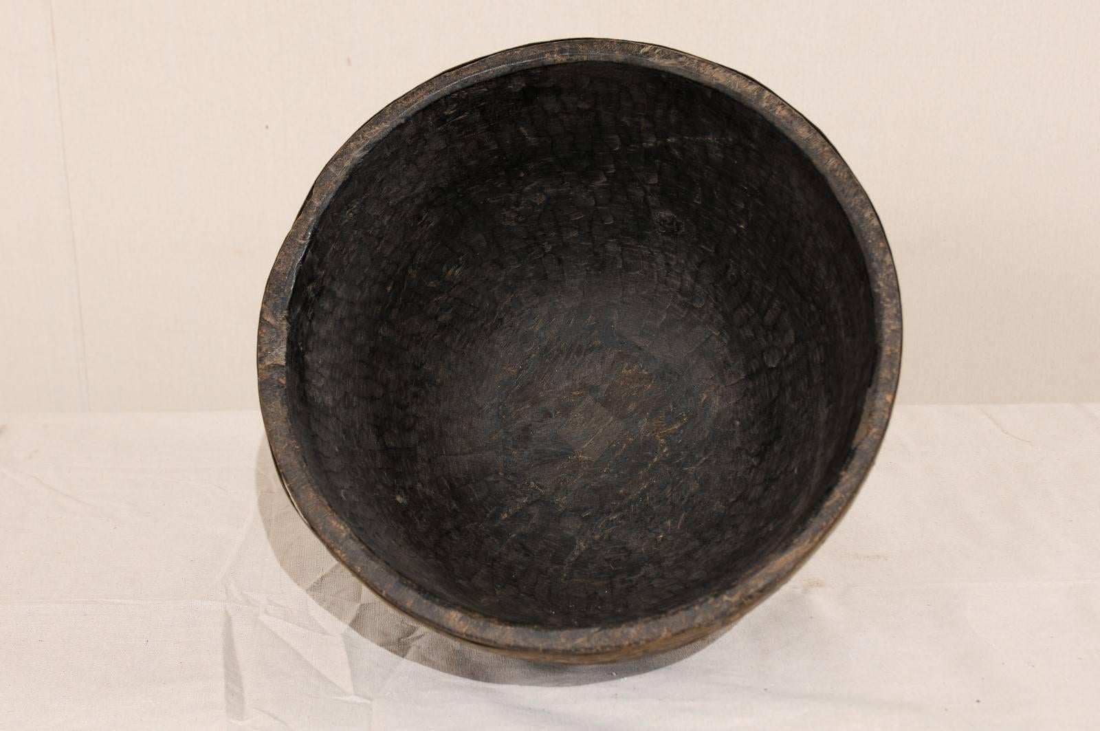 20th Century Primitive Style Carved Naga Wood Bowl from North East India/North West Burma