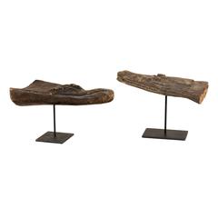 Pair of Hand-Carved Wood Crocodile Head Boat Prows from Papua New Guinea