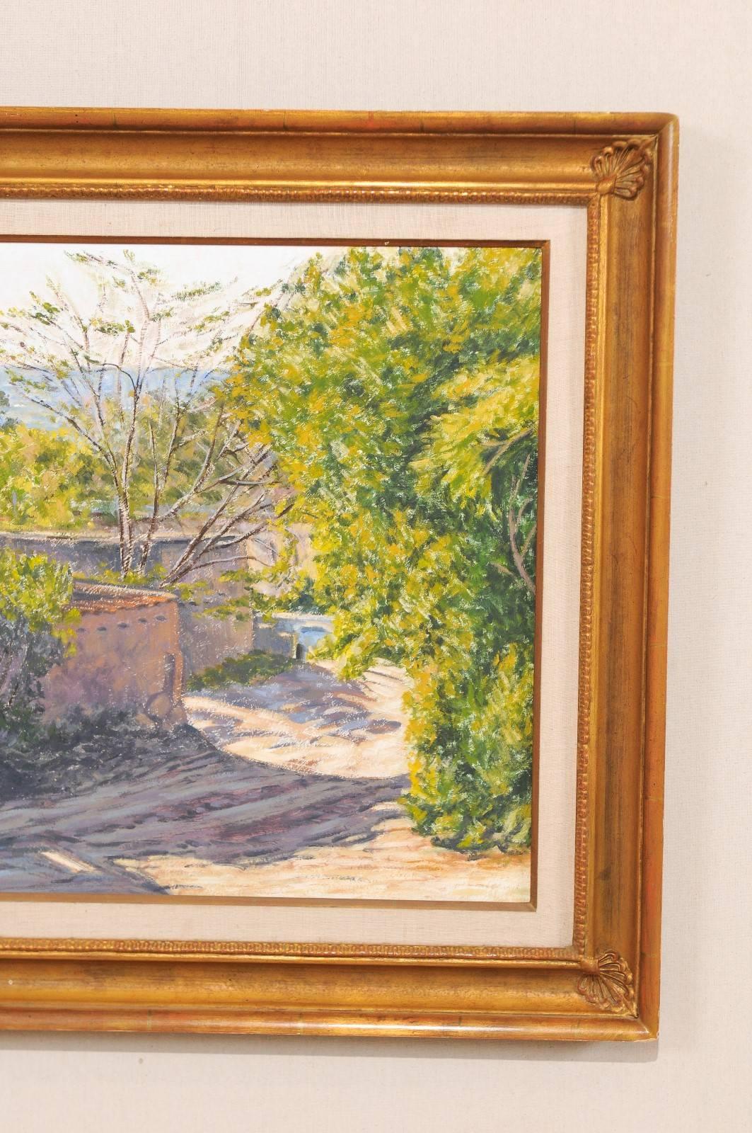 Home and Landscape Framed Oil Painting of Santa Fe, New Mexico of Medium Size In Good Condition For Sale In Atlanta, GA