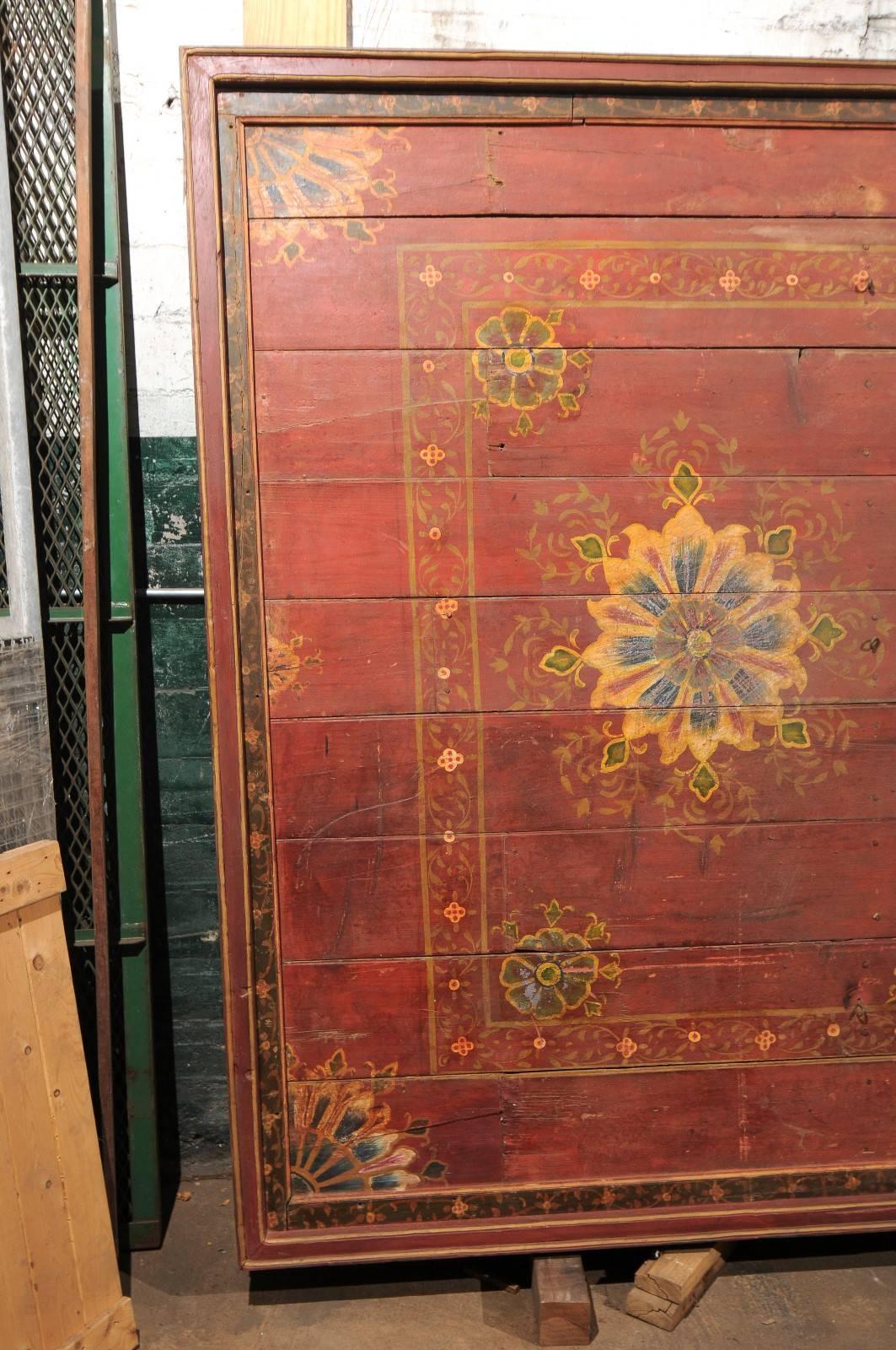 Wood A Grand-Sized 19th C. Beautifully Painted Ceiling Panel from South India For Sale