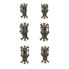 Vintage Set of Six French Forged Iron Sconces from the Early 20th Century with Patina
