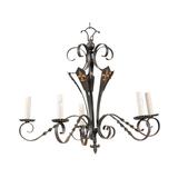 French Five-Light Iron Chandelier with Twisted / Scrolled Arms and Fleur De Lis