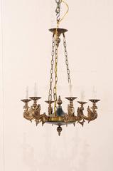 French Small Chandelier Ornate with Mythical Griffins of Brass and Iron