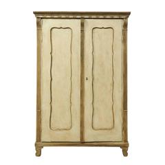 Swedish Mid-19th Century Two-Door Painted Wood Cabinet with Nicely Carved Panels