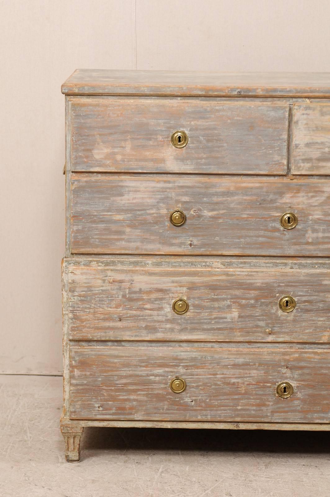 Painted Swedish Late 18th Century Five-Drawer Wood Chest with Scraped Paint