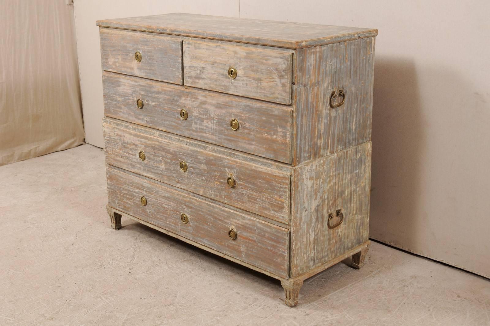 18th Century and Earlier Swedish Late 18th Century Five-Drawer Wood Chest with Scraped Paint