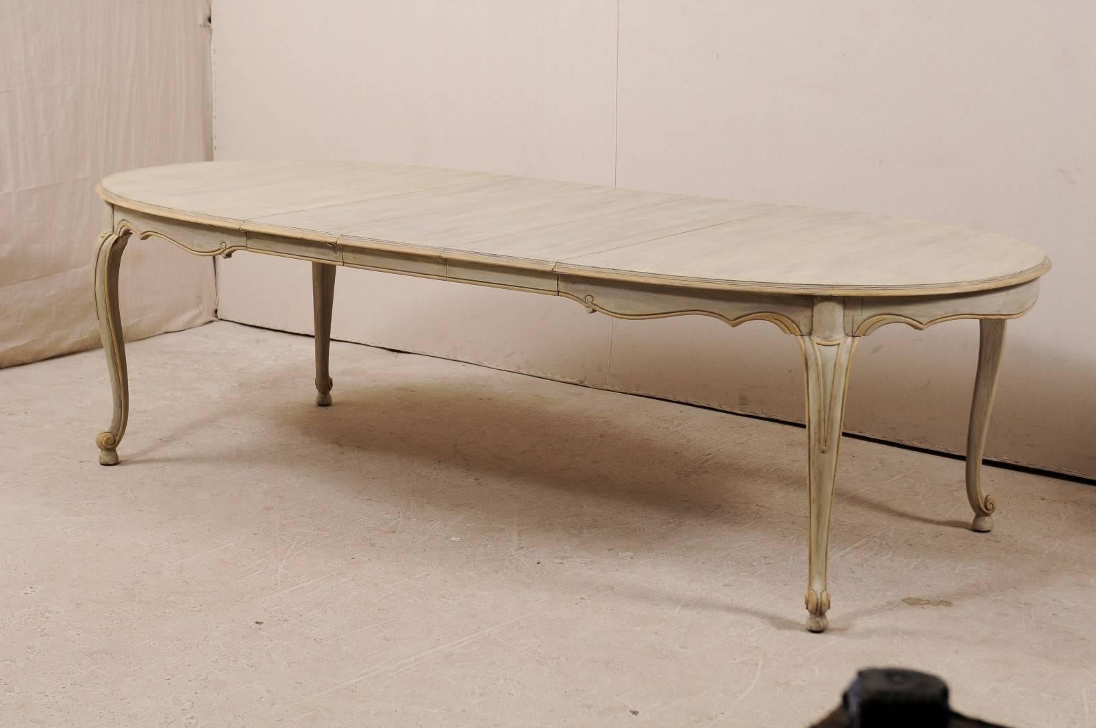 Lovely Painted Wood Neutral Oval Dining Table with Carved and Outlined Skirt 1