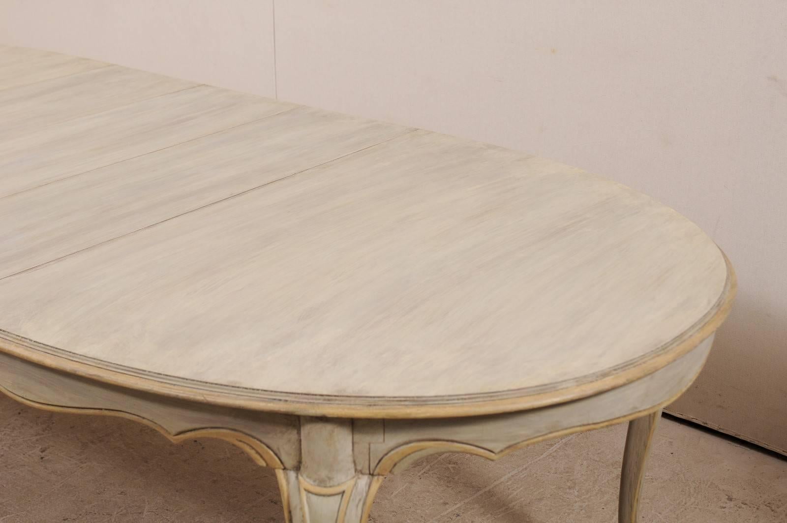 Lovely Painted Wood Neutral Oval Dining Table with Carved and Outlined Skirt 2