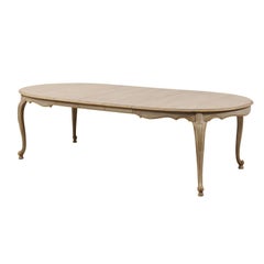 Lovely Painted Wood Neutral Oval Dining Table with Carved and Outlined Skirt