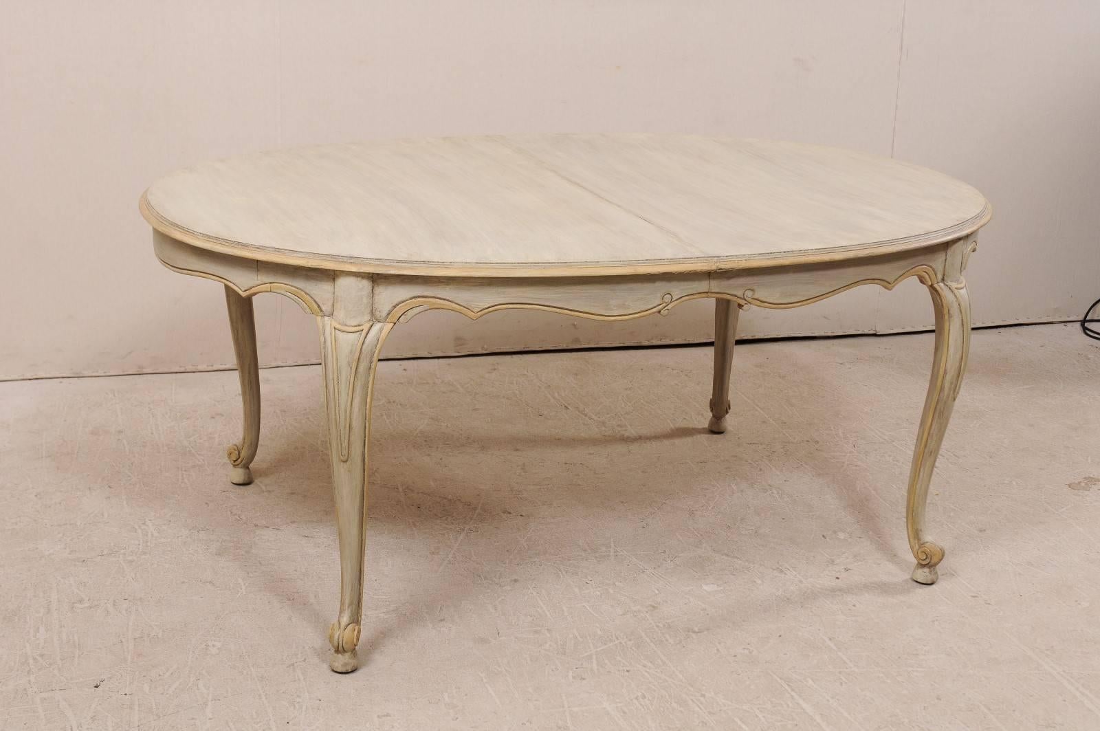 Lovely Painted Wood Neutral Oval Dining Table with Carved and Outlined Skirt 4