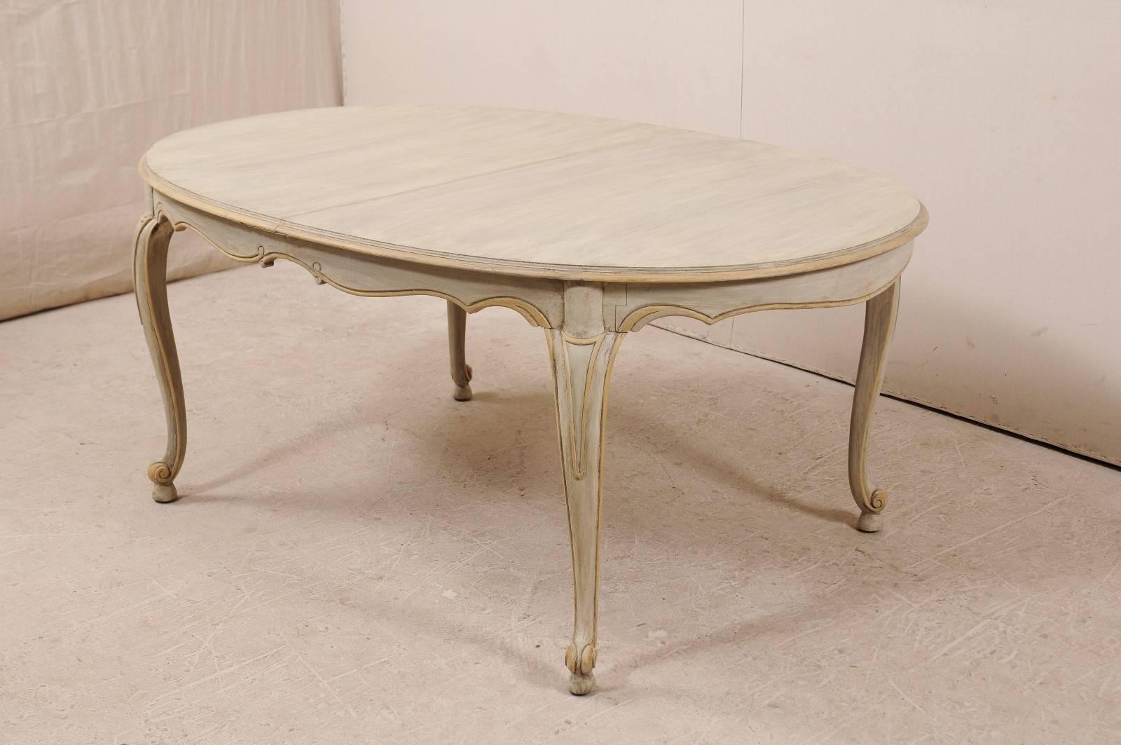Lovely Painted Wood Neutral Oval Dining Table with Carved and Outlined Skirt 5