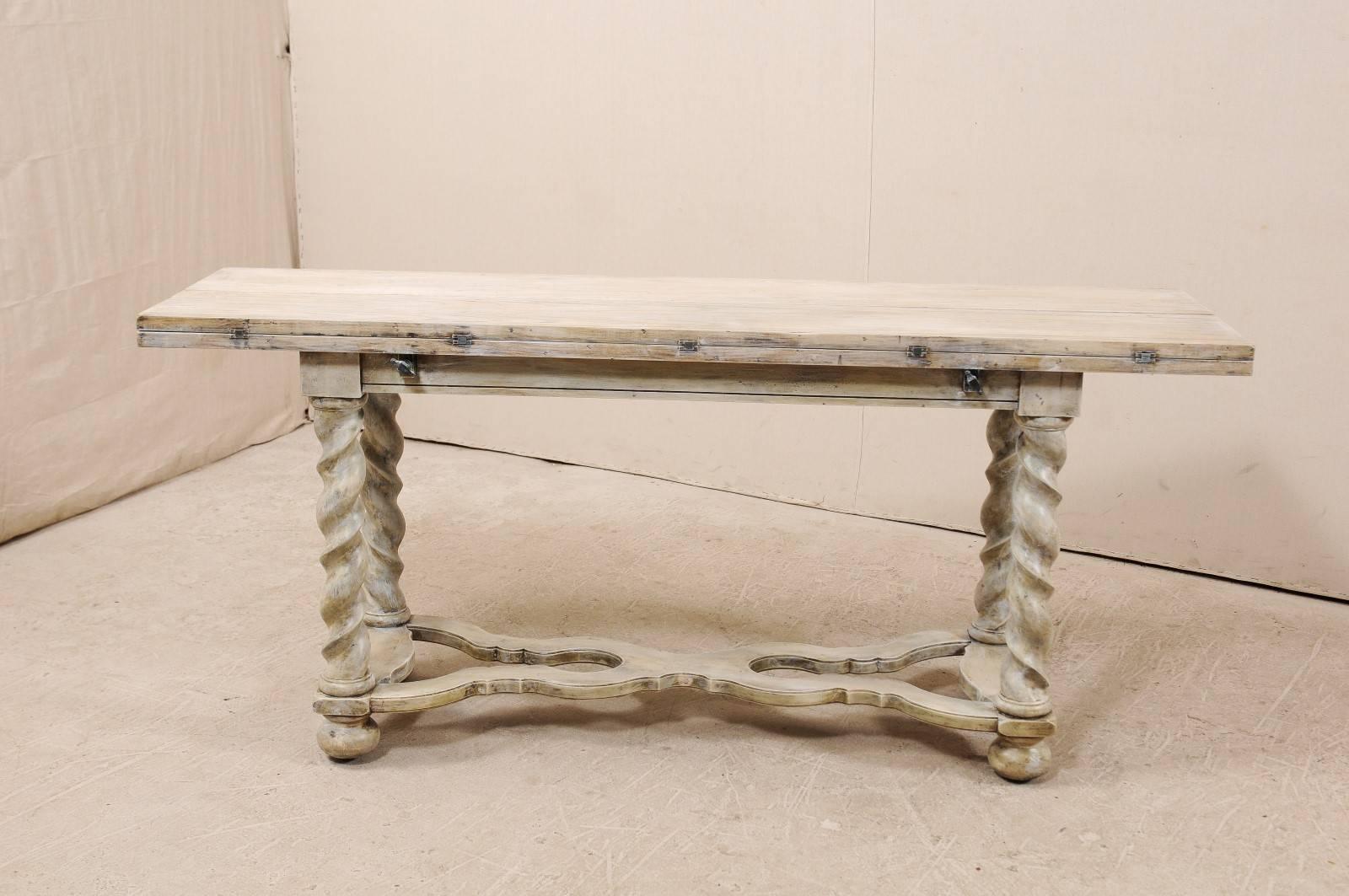 American Vintage Convertible Painted Wood Console Table in Light Wash with Twist Legs