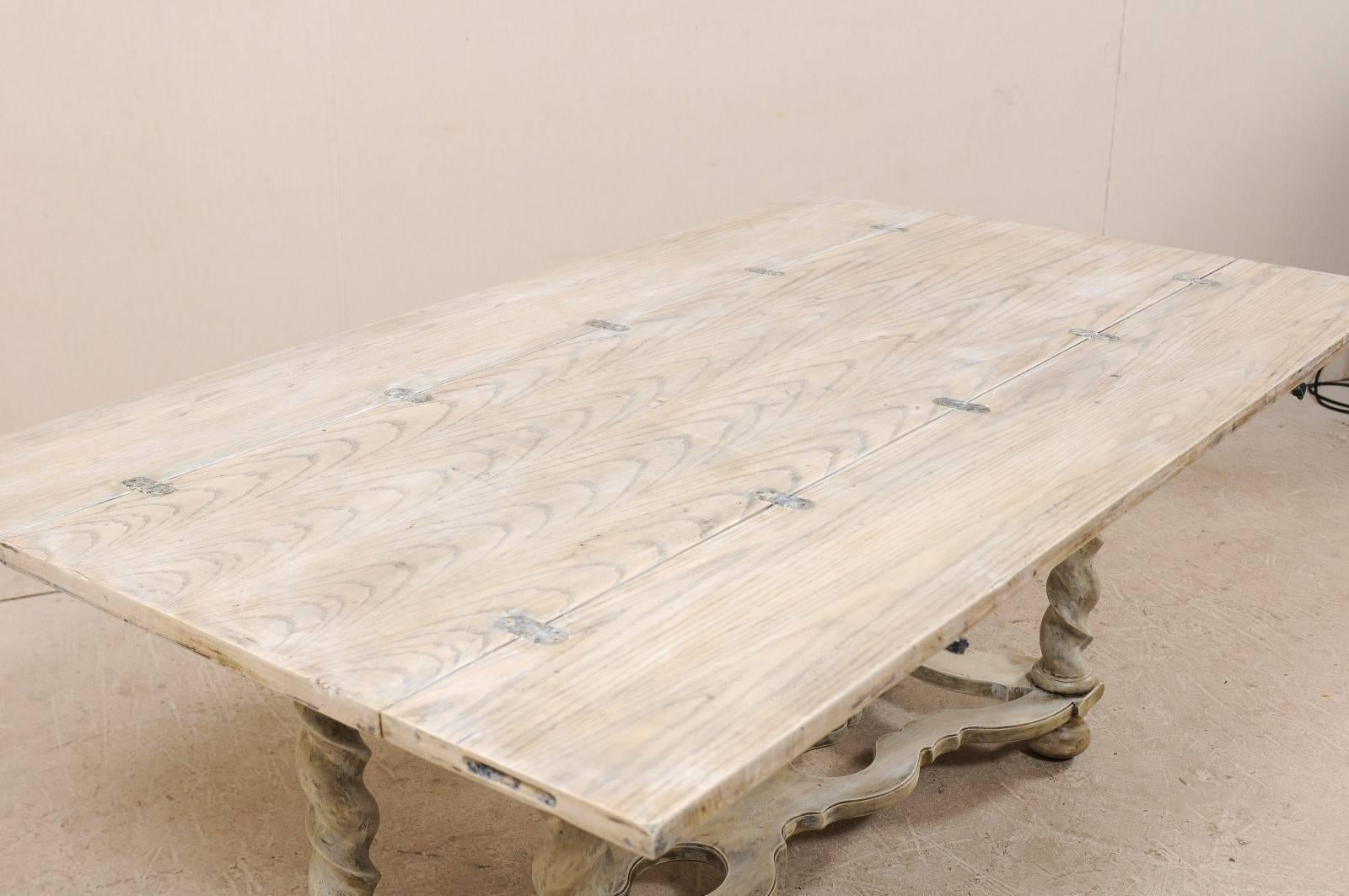 20th Century Vintage Convertible Painted Wood Console Table in Light Wash with Twist Legs