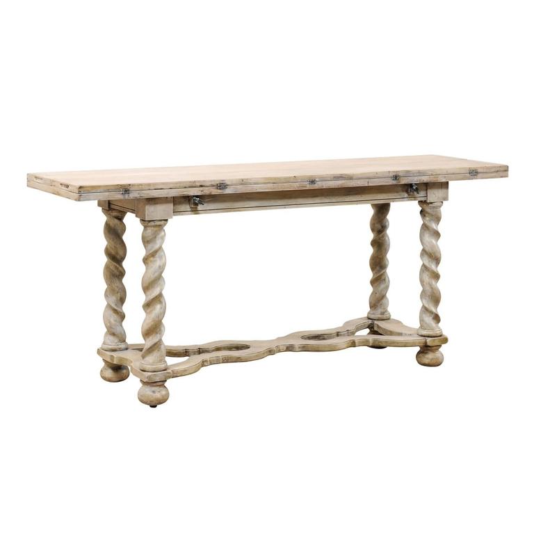 Vintage Convertible Painted Wood Console Table in Light Wash with Twist