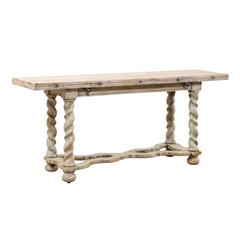Vintage Convertible Painted Wood Console Table in Light Wash with Twist Legs