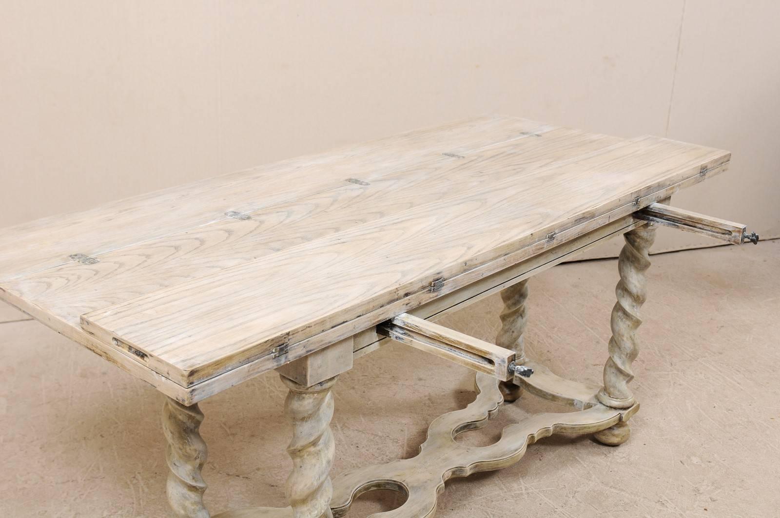 Vintage Convertible Painted Wood Console Table in Light Wash with Twist Legs 1