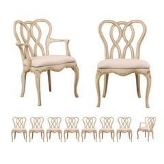 Set of Ten Venetian Style Painted Wood Chairs with Intertwined Pretzel Backs