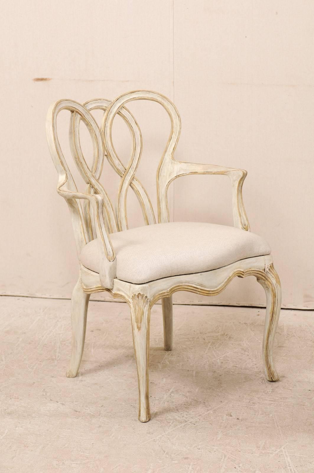 American Pair of Venetian Style Painted Wood Armchairs with Intertwined Back-Splats