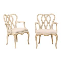 Pair of Venetian Style Painted Wood Armchairs with Intertwined Back-Splats