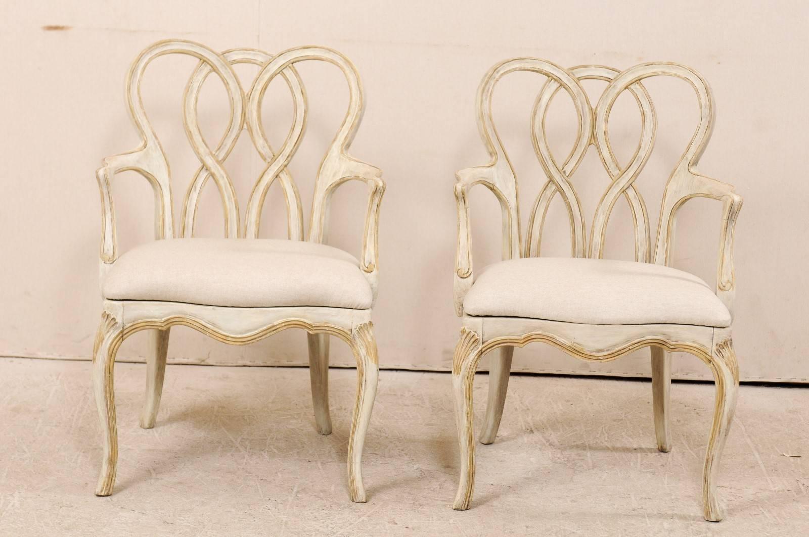 20th Century Pair of Venetian Style Painted Wood Armchairs with Intertwined Back-Splats