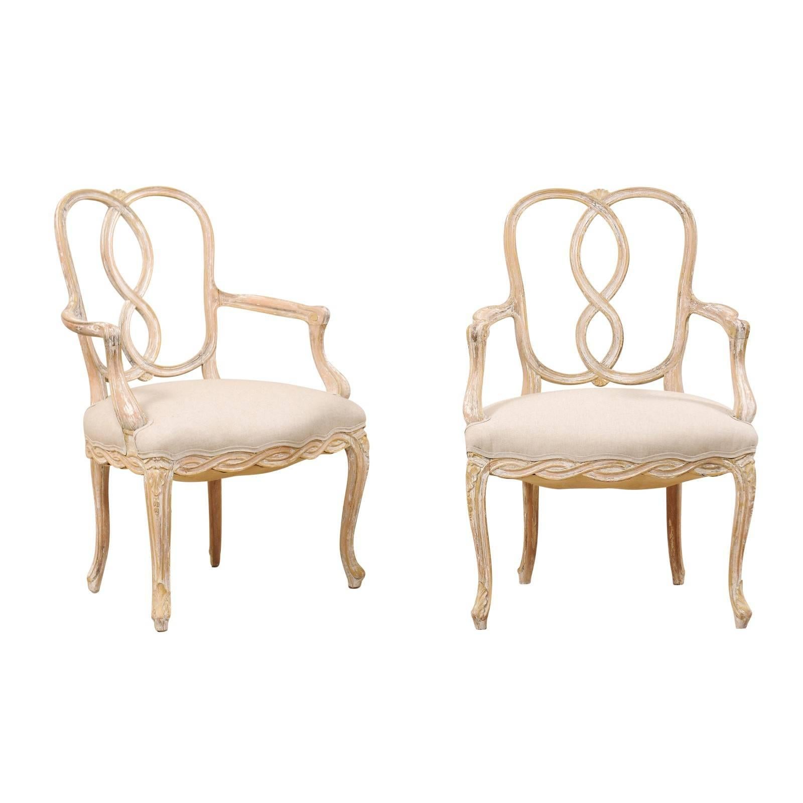 Pair of Venetian Style Ribbon Back Chairs with Cabriole Legs in Nice Light Tones