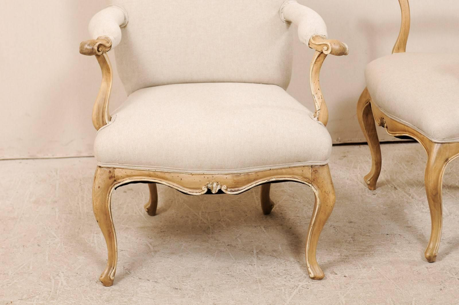 Pair of Lovely 19th Century Italian Upholstered Armchairs with Cabriole Legs For Sale 5