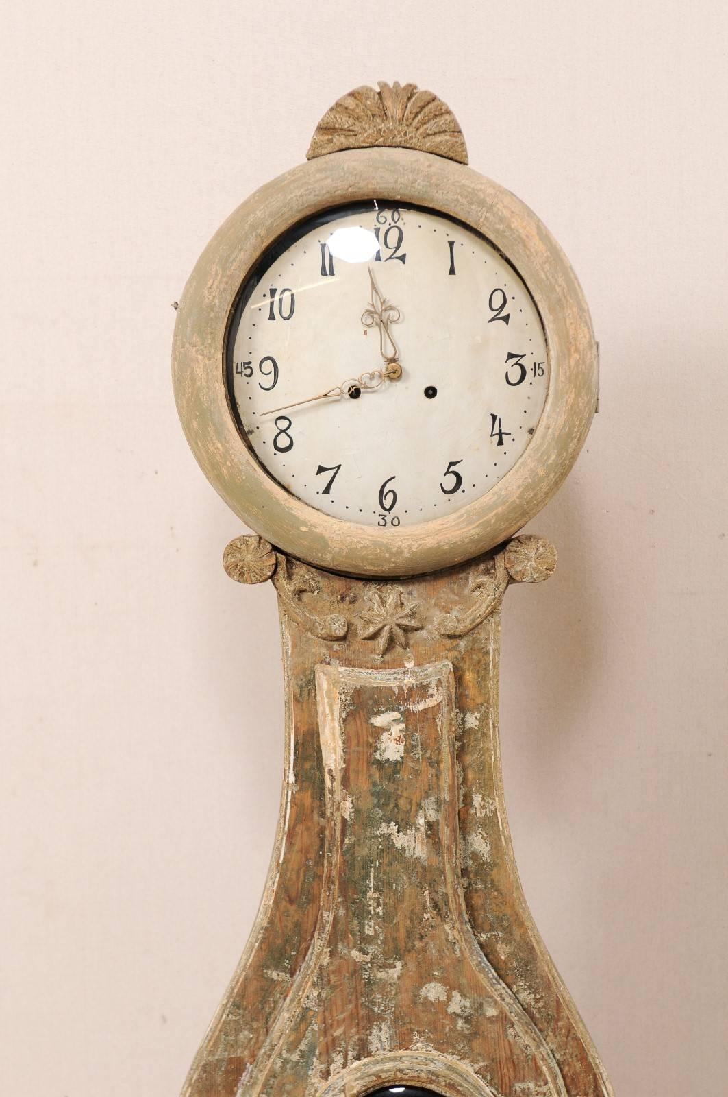 Gustavian Swedish, 19th Century Painted/Scraped Wood Fryksdahl Floor Longcase Clock