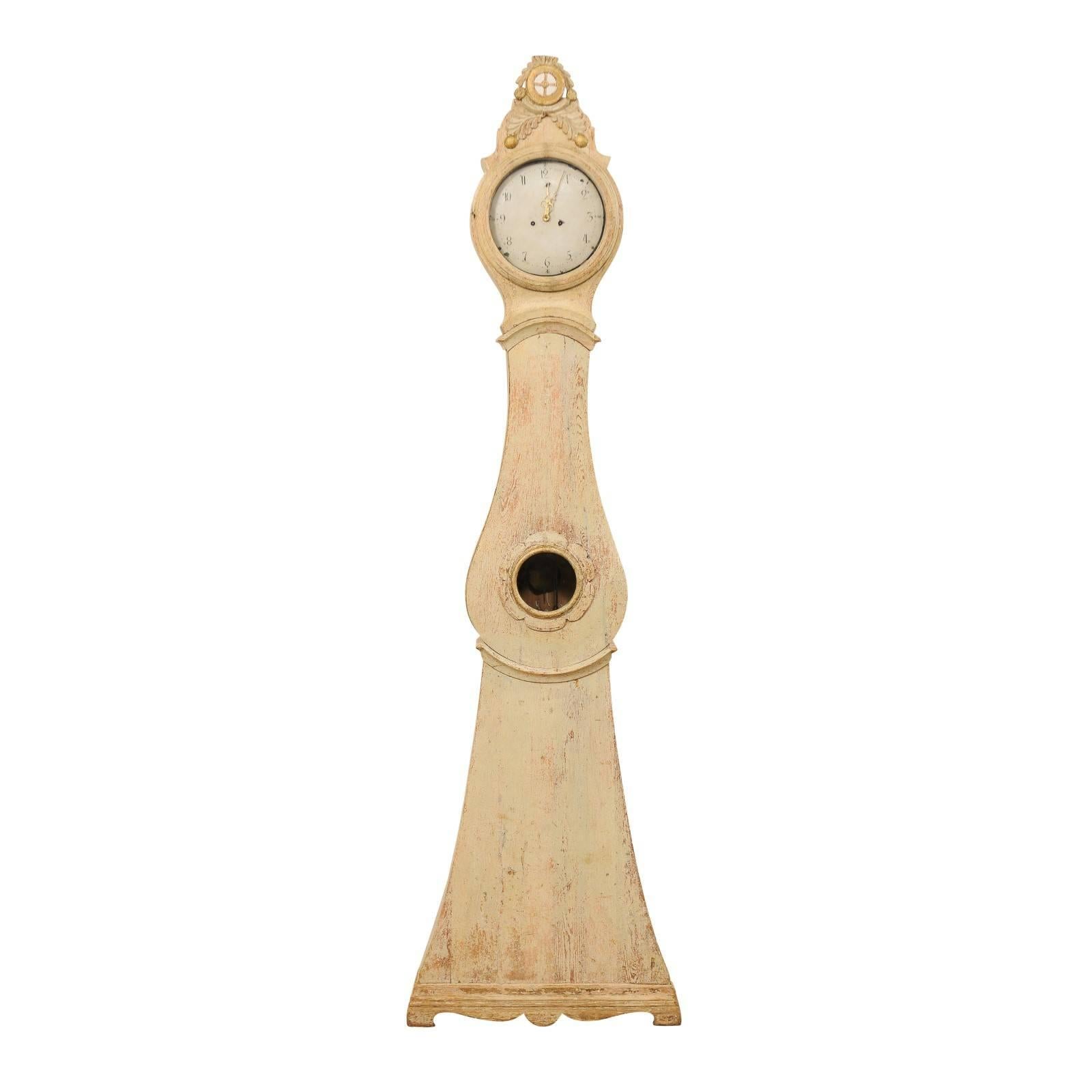 A 19th C. Floor Clock with Beautifully Exaggerated Crest from Norrbotten, Sweden