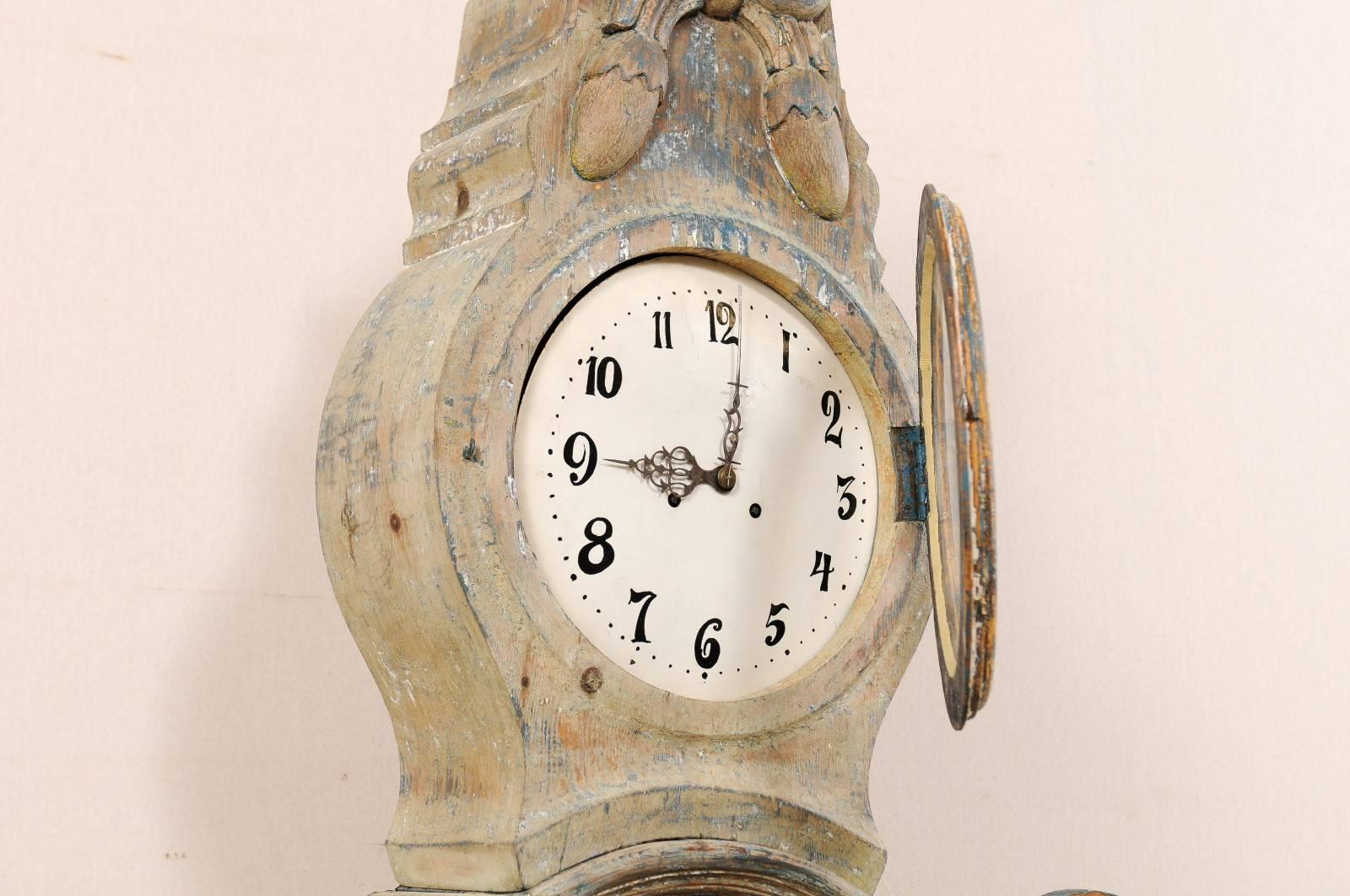 19th Century A Swedish 19th C. Long-Case or Floor Clock w/ Beautifully Exaggerated Crown For Sale