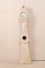 Lovely 19th Century Painted Wood Floor Clock from Norrbotten County, Sweden