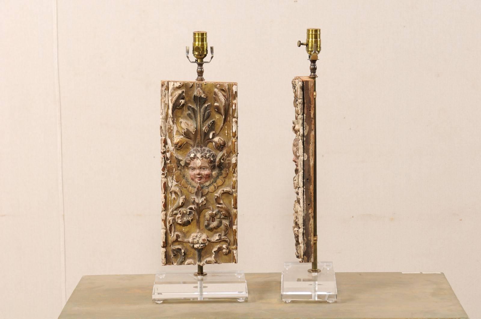 Pair of Italian 18th Century Gilded and Carved Wood Fragment Table Lamps 4