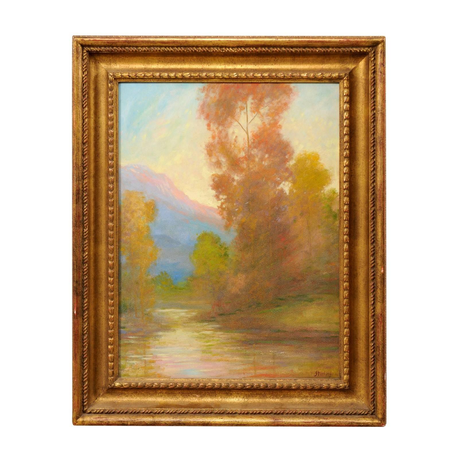 David Sterling, American Artist Oil Painting in Frame of Romantic Mountain Scene For Sale