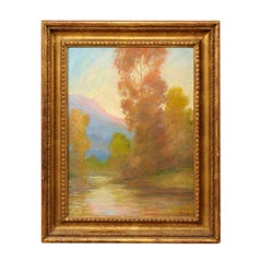 David Stirling, American Artist Oil Painting in Frame of Romantic Mountain Scene